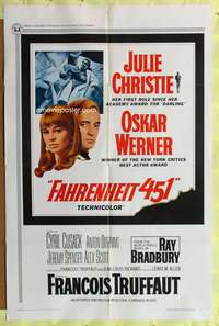 a296 FAHRENHEIT 451 one-sheet movie poster '67 Francois Truffaut, Christie