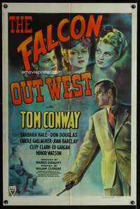 a300 FALCON OUT WEST one-sheet movie poster '44 Tom Conway as The Falcon!