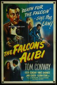 a302 FALCON'S ALIBI one-sheet movie poster '46 Tom Conway as The Falcon!