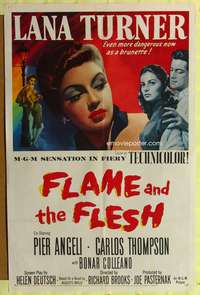 a327 FLAME & THE FLESH one-sheet movie poster '54 brunette Lana Turner!
