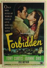 a346 FORBIDDEN one-sheet movie poster '54 Tony Curtis, Joanne Dru