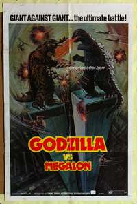 a390 GODZILLA VS MEGALON one-sheet movie poster '76 Twin Towers battle!