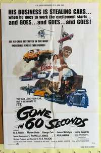 a395 GONE IN 60 SECONDS one-sheet movie poster '74 Edward Abrams art!