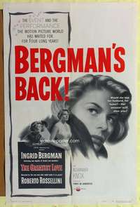 a412 GREATEST LOVE one-sheet movie poster '54 Ingrid Bergman, Rossellini