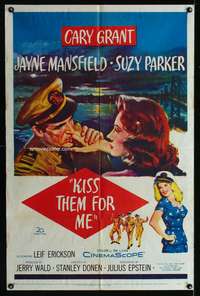 a517 KISS THEM FOR ME one-sheet movie poster '57 Cary Grant, Jayne Mansfield