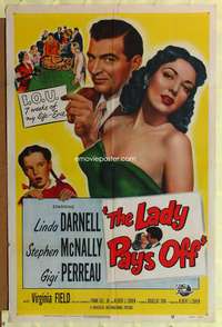 a533 LADY PAYS OFF one-sheet movie poster '51 sexy gambling Linda Darnell!