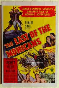 a542 LAST OF THE MOHICANS one-sheet movie poster R50s Randolph Scott