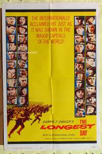 a564 LONGEST DAY one-sheet movie poster '62 John Wayne, all-star cast!