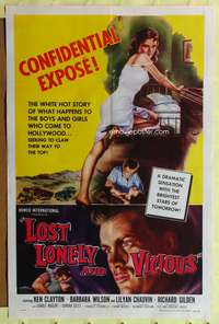 a574 LOST, LONELY & VICIOUS one-sheet movie poster '58 sexy bad girl!