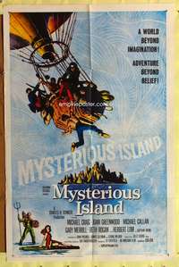 a660 MYSTERIOUS ISLAND one-sheet movie poster '61 Ray Harryhausen, Verne