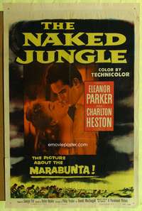 a663 NAKED JUNGLE one-sheet movie poster '54 Charlton Heston, George Pal