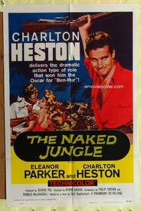 a664 NAKED JUNGLE one-sheet movie poster R60 Charlton Heston, Parker