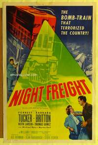 a668 NIGHT FREIGHT one-sheet movie poster '55 Tucker, bomb-train terror!