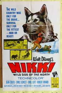 a672 NIKKI one-sheet movie poster '61 Walt Disney, Curwood, wild dog movie!
