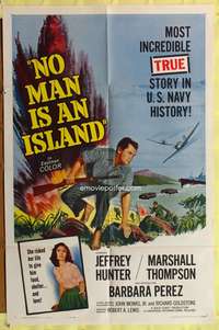 a673 NO MAN IS AN ISLAND one-sheet movie poster '62 Jeffrey Hunter