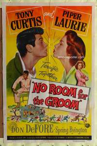 a675 NO ROOM FOR THE GROOM one-sheet movie poster '52 Tony Curtis, Laurie