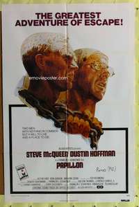 a701 PAPILLON one-sheet movie poster '74 Steve McQueen, Dustin Hoffman