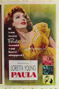 a705 PAULA one-sheet movie poster '52 really pretty Loretta Young!