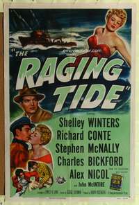 a723 RAGING TIDE one-sheet movie poster '51 sexy bad girl Shelley Winters!
