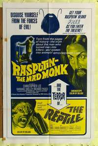 a726 RASPUTIN THE MAD MONK/REPTILE one-sheet movie poster '66 horror!