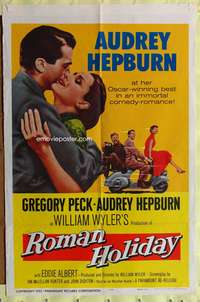 a751 ROMAN HOLIDAY one-sheet movie poster R60 Audrey Hepburn, Greg Peck