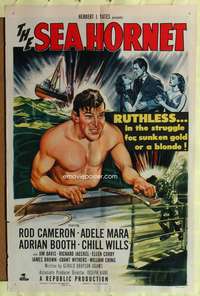 a763 SEA HORNET one-sheet movie poster '51 barechested Rod Cameron!