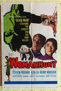 a975 WOMANHUNT one-sheet movie poster '62 dead man stalking killer!