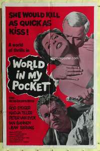 a980 WORLD IN MY POCKET one-sheet movie poster '62 sexy killer kisses!