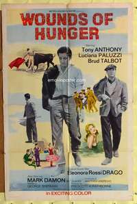 a983 WOUNDS OF HUNGER one-sheet movie poster '60s Sherman, bullfighting!