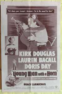 a993 YOUNG MAN WITH A HORN one-sheet movie poster R57 Kirk Douglas, Bacall