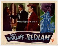 b242 BEDLAM movie lobby card '46 Boris Karloff, Anna Lee