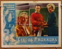 b339 CIRCUS OF HORRORS movie lobby card #5 '60 wacky English horror!