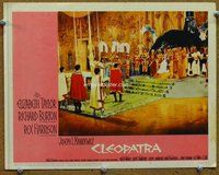 b341 CLEOPATRA movie lobby card #6 '64 Elizabeth Taylor on throne!