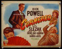b039 CORNERED title movie lobby card '46 Dick Powell, Walter Slezak