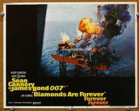 b406 DIAMONDS ARE FOREVER movie lobby card #6 '71 oil rig exploding!