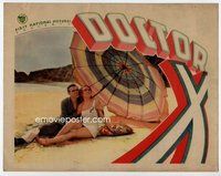 b407 DOCTOR X movie lobby card '32 Lionel Atwill, Fay Wray on beach!