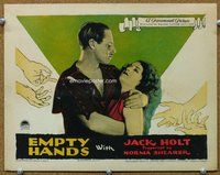 b423 EMPTY HANDS #3 movie lobby card '24 Jack Holt holds Norma Shearer