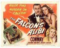 b058 FALCON'S ALIBI title movie lobby card '46 Tom Conway as The Falcon!