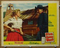 b456 FIVE GUNS WEST movie lobby card #6 '55 Dorothy Malone holds gun!