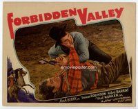 b467 FORBIDDEN VALLEY movie lobby card '38 Noah Beery battles bad guy!