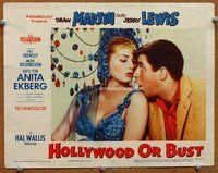 b544 HOLLYWOOD OR BUST movie lobby card #7 '56 Jerry Lewis, Ekberg
