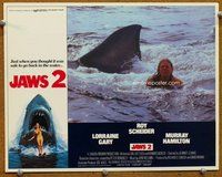 b591 JAWS 2 movie lobby card '78 great shark attack image!
