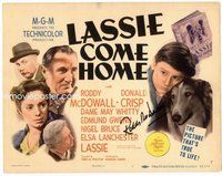 b004 LASSIE COME HOME signed title movie lobby card '43 Roddy McDowall