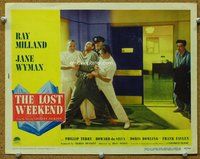 b639 LOST WEEKEND movie lobby card #7 '45 Ray Milland in hospital!