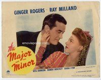 b659 MAJOR & THE MINOR movie lobby card '42 great romantic close up!