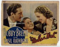 b660 MAKE A WISH movie lobby card '37 Bobby Breen, Basil Rathbone