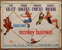 b102 MONKEY BUSINESS title movie lobby card '52 Grant, Rogers, Monroe