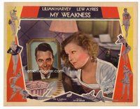 b710 MY WEAKNESS #2 movie lobby card '33 Harvey moons over Lew Ayres!