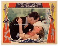 b711 MY WEAKNESS #3 movie lobby card '33 Lew Ayres hugs Harvey!