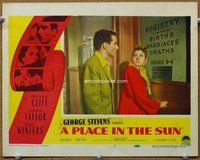 b754 PLACE IN THE SUN movie lobby card #4 '51 Montgomery Clift, Winters